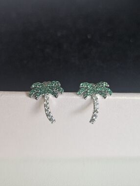925 Sterling Silver Palm Tree Pavé CZ Pushback Stud Earrings